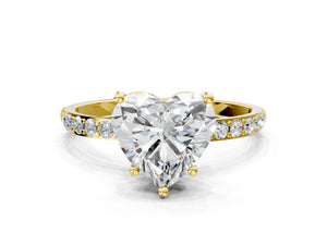 Yellow gold Heart Cut Diamond Pavé Band Solitaire Ring with Four-Prong Setting_114