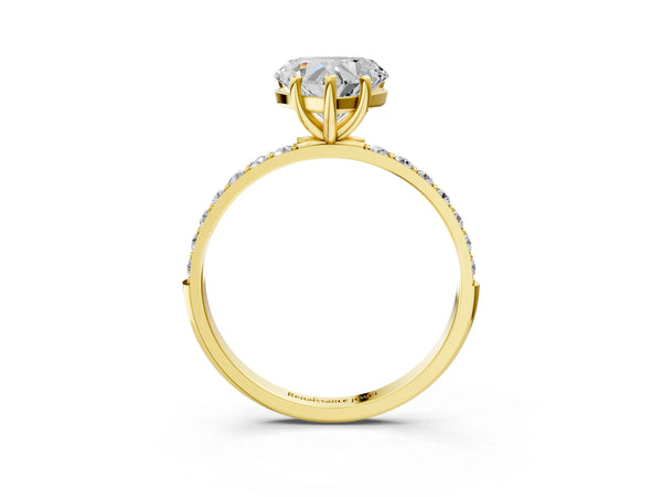 Yellow gold Heart Cut Diamond Pavé Band Solitaire Ring with Four-Prong Setting_117