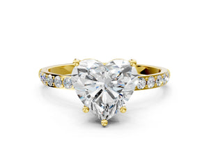 Yellow gold Heart Cut Diamond Pavé Band Solitaire Ring with Four-Prong Setting_12