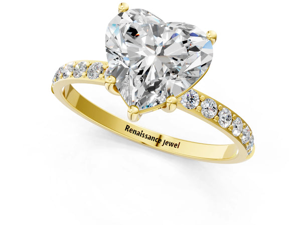Yellow gold Heart Cut Diamond Pavé Band Solitaire Ring with Four-Prong Setting_13