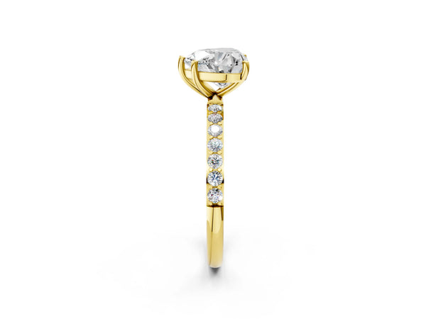 Yellow gold Heart Cut Diamond Pavé Band Solitaire Ring with Four-Prong Setting_14