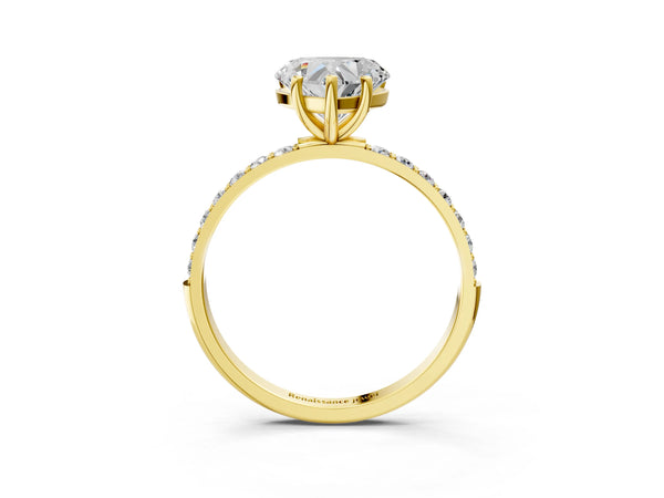 Yellow gold Heart Cut Diamond Pavé Band Solitaire Ring with Four-Prong Setting_21
