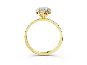 Yellow gold Heart Cut Diamond Pavé Band Solitaire Ring with Four-Prong Setting_63