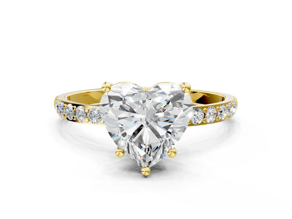 Yellow gold Heart Cut Diamond Pavé Band Solitaire Ring with Four-Prong Setting_72