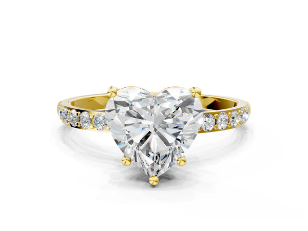 Yellow gold Heart Cut Diamond Pavé Band Solitaire Ring with Four-Prong Setting_78