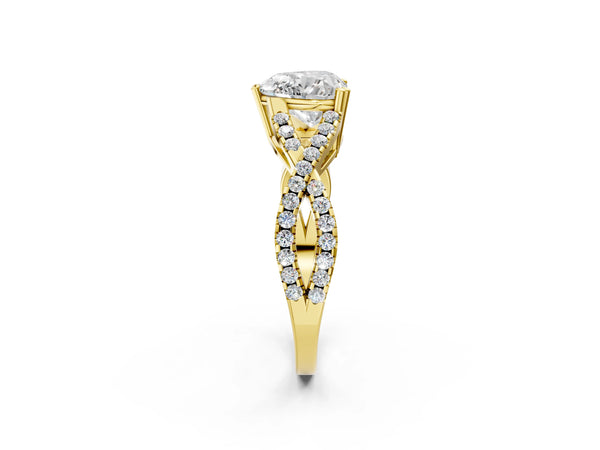Yellow gold Heart Solitaire Twist Band with Pavé Setting and Four-Prong Setting_14