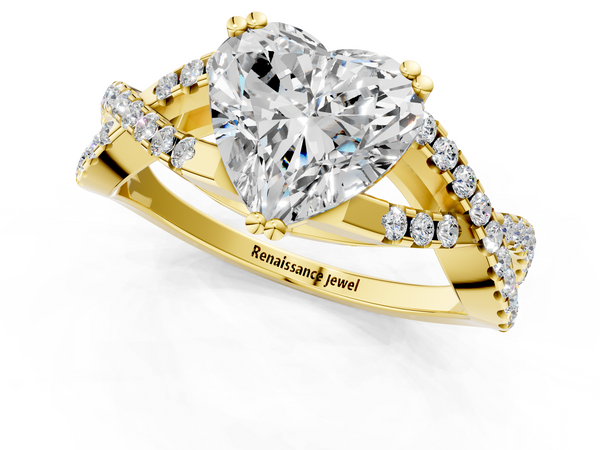 Yellow gold Heart Solitaire Twist Band with Pavé Setting and Four-Prong Setting_1