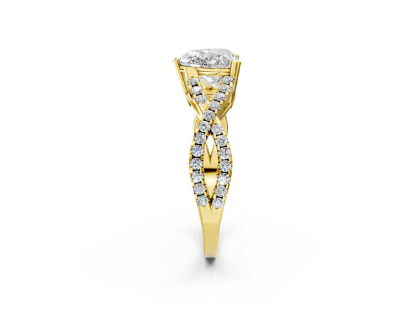 Yellow gold Heart Solitaire Twist Band with Pavé Setting and Four-Prong Setting_26