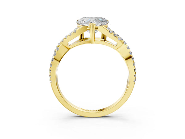 Yellow gold Heart Solitaire Twist Band with Pavé Setting and Four-Prong Setting_27