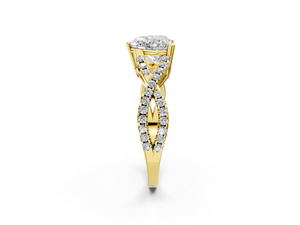 Yellow gold Heart Solitaire Twist Band with Pavé Setting and Four-Prong Setting_2