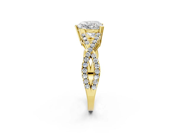 Yellow gold Heart Solitaire Twist Band with Pavé Setting and Four-Prong Setting_32
