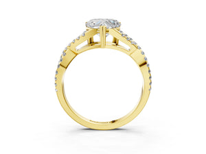 Yellow gold Heart Solitaire Twist Band with Pavé Setting and Four-Prong Setting_45