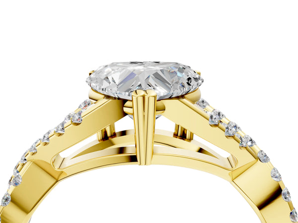 Yellow gold Heart Solitaire Twist Band with Pavé Setting and Four-Prong Setting_46