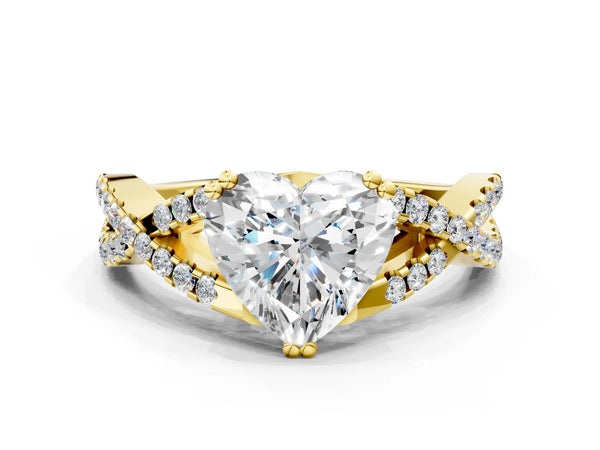 Yellow gold Heart Solitaire Twist Band with Pavé Setting and Four-Prong Setting_48
