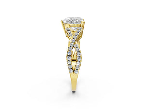 Yellow gold Heart Solitaire Twist Band with Pavé Setting and Four-Prong Setting_50