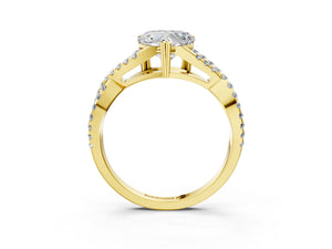 Yellow gold Heart Solitaire Twist Band with Pavé Setting and Four-Prong Setting_57