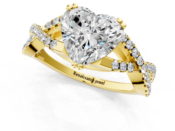 Yellow gold Heart Solitaire Twist Band with Pavé Setting and Four-Prong Setting_61