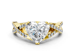 Yellow gold Heart Solitaire Twist Band with Pavé Setting and Four-Prong Setting_72