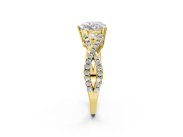 Yellow gold Heart Solitaire Twist Band with Pavé Setting and Four-Prong Setting_74