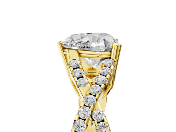 Yellow gold Heart Solitaire Twist Band with Pavé Setting and Four-Prong Setting_77
