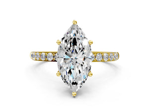Yellow gold Marquise Cut Diamond Pavé Band Solitaire Ring with Four-Prong Setting_12