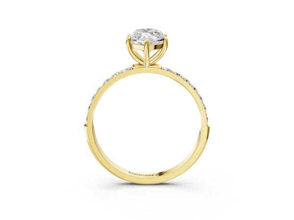 Yellow gold Marquise Cut Diamond Pavé Band Solitaire Ring with Four-Prong Setting_15