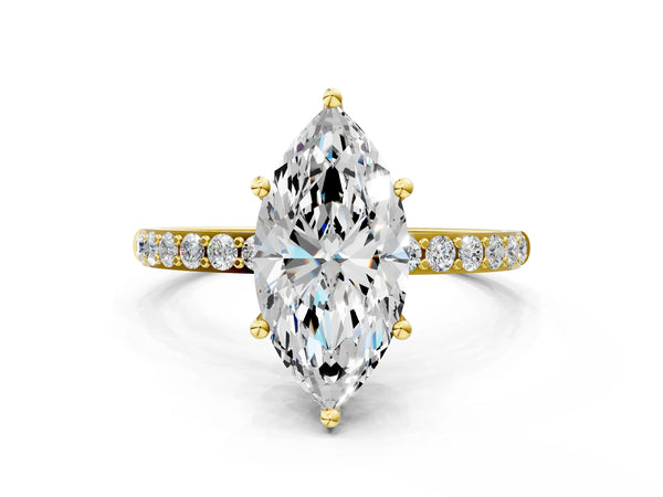 Yellow gold Marquise Cut Diamond Pavé Band Solitaire Ring with Four-Prong Setting_18