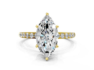 Yellow gold Marquise Cut Diamond Pavé Band Solitaire Ring with Four-Prong Setting_30