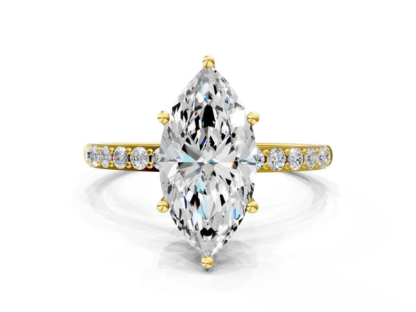 Yellow gold Marquise Cut Diamond Pavé Band Solitaire Ring with Four-Prong Setting_42