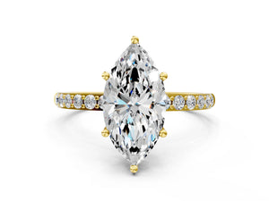 Yellow gold Marquise Cut Diamond Pavé Band Solitaire Ring with Four-Prong Setting_48