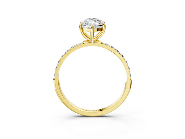 Yellow gold Marquise Cut Diamond Pavé Band Solitaire Ring with Four-Prong Setting_51