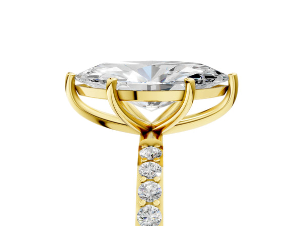 Yellow gold Marquise Cut Diamond Pavé Band Solitaire Ring with Four-Prong Setting_53