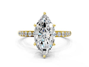 Yellow gold Marquise Cut Diamond Pavé Band Solitaire Ring with Four-Prong Setting_60