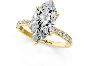 Yellow gold Marquise Cut Diamond Pavé Band Solitaire Ring with Four-Prong Setting_73