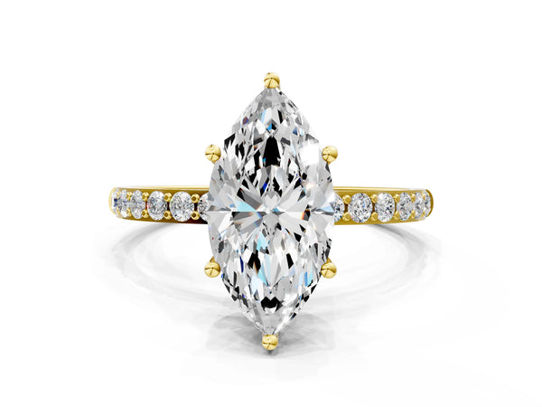Yellow gold Marquise Cut Diamond Pavé Band Solitaire Ring with Four-Prong Setting_78