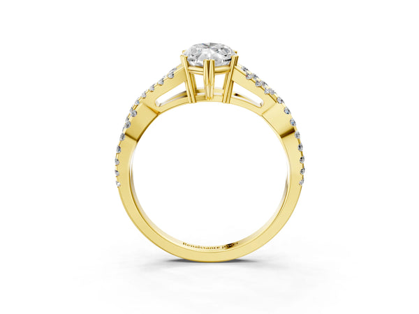 Yellow gold Marquise Solitaire Twist Band with Pavé Setting and Four-Prong Setting_15