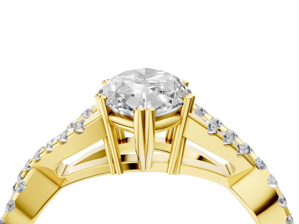 Yellow gold Marquise Solitaire Twist Band with Pavé Setting and Four-Prong Setting_16