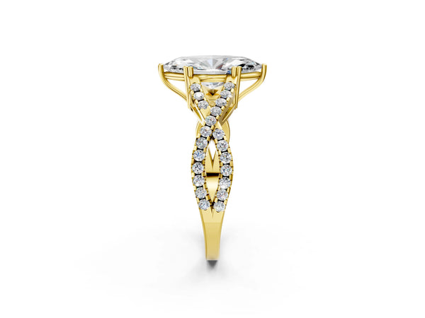Yellow gold Marquise Solitaire Twist Band with Pavé Setting and Four-Prong Setting_20