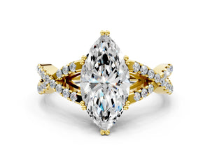 Yellow gold Marquise Solitaire Twist Band with Pavé Setting and Four-Prong Setting_24