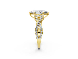 Yellow gold Marquise Solitaire Twist Band with Pavé Setting and Four-Prong Setting_26