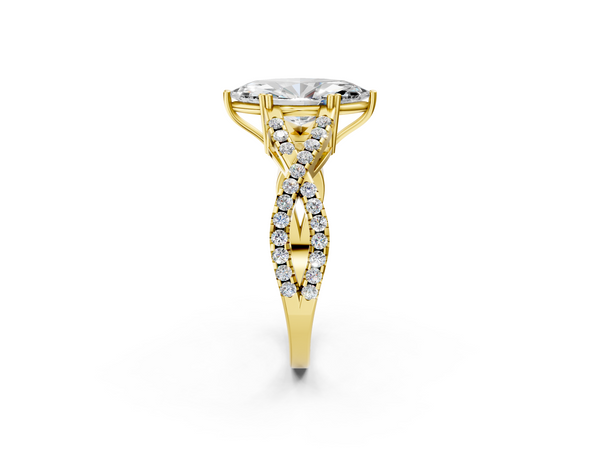 Yellow gold Marquise Solitaire Twist Band with Pavé Setting and Four-Prong Setting_2