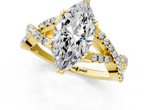 Yellow gold Marquise Solitaire Twist Band with Pavé Setting and Four-Prong Setting_31