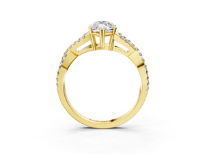 Yellow gold Marquise Solitaire Twist Band with Pavé Setting and Four-Prong Setting_3