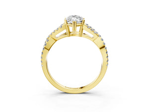 Yellow gold Marquise Solitaire Twist Band with Pavé Setting and Four-Prong Setting_45