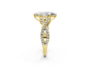 Yellow gold Marquise Solitaire Twist Band with Pavé Setting and Four-Prong Setting_50