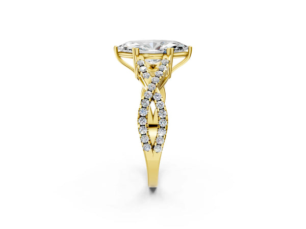 Yellow gold Marquise Solitaire Twist Band with Pavé Setting and Four-Prong Setting_50