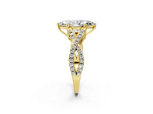 Yellow gold Marquise Solitaire Twist Band with Pavé Setting and Four-Prong Setting_56