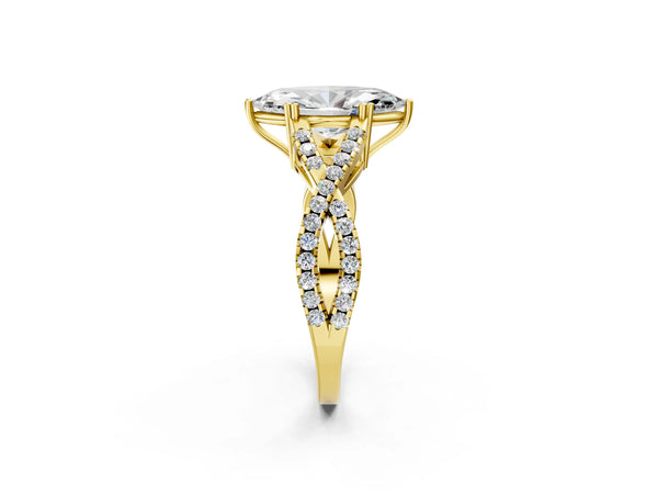 Yellow gold Marquise Solitaire Twist Band with Pavé Setting and Four-Prong Setting_56