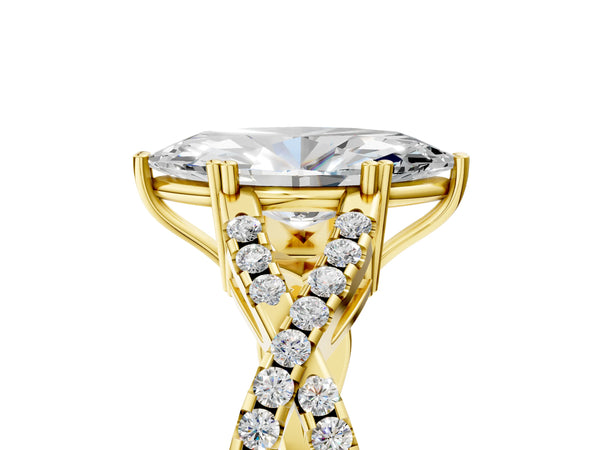 Yellow gold Marquise Solitaire Twist Band with Pavé Setting and Four-Prong Setting_59