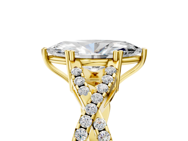 Yellow gold Marquise Solitaire Twist Band with Pavé Setting and Four-Prong Setting_5